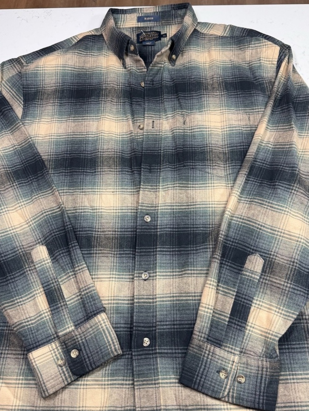 Pendleton Mason Flannel Shirt Plaid Button Down XL